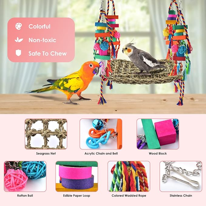 KATUMO Bird Toys, Bird Foraging Wall Toy Large Size Seagrass Woven Climbing - Image 3