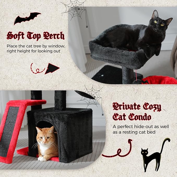 PETEPELA Gothic Cat Tree Tower for Indoor Cats, 31.5'' Small Cat Tower Condo - Image 4