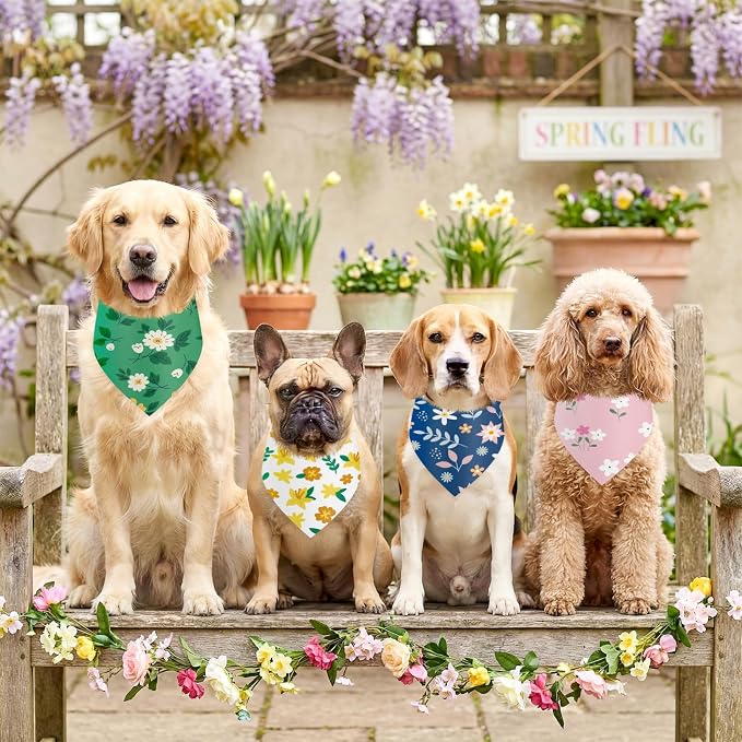 Abbylike 50 Pieces Spring Dog Bandanas Bulk Flower Daisy Sunflower Dog Bandanas - Image 6