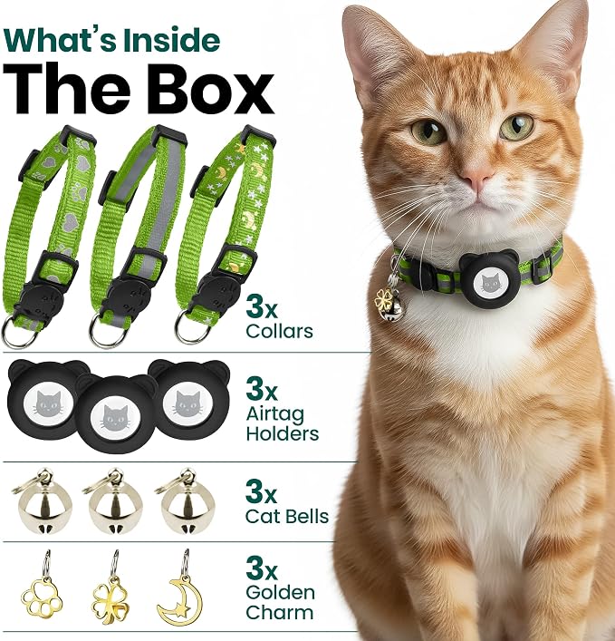 Cat Collar with AirTag Holders, Reflective Breakaway Safety Collars, Bells and - Image 2
