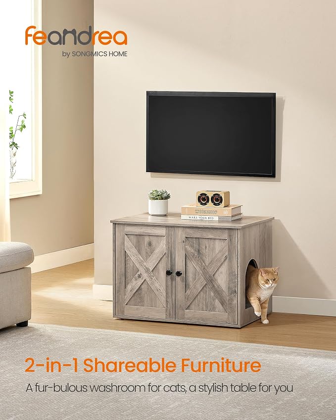 Feandrea Cat Litter Box Enclosure, Litter Box Furniture Hidden, Indoor Cat House - Image 2