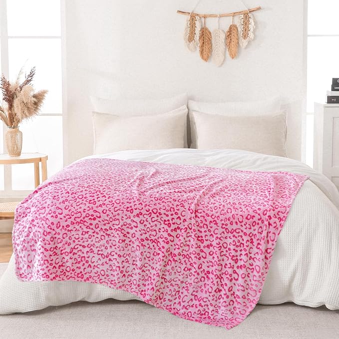 Bnuitland Pink Leopard Print Flannel Throw Blanket, 300 GSM Double Sided Fuzzy - Image 4