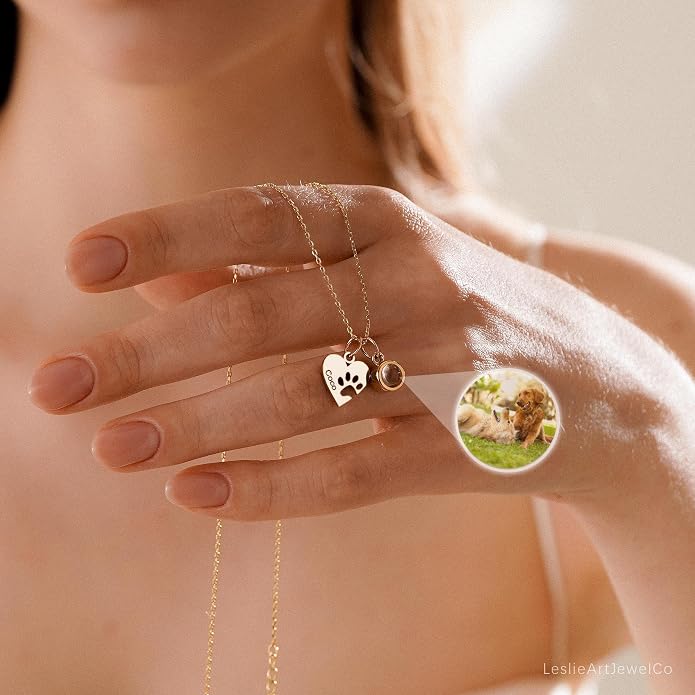Personalized Cute Dog Cat Paw Name Necklace Forever Love Custom Heart Pendant - Image 3