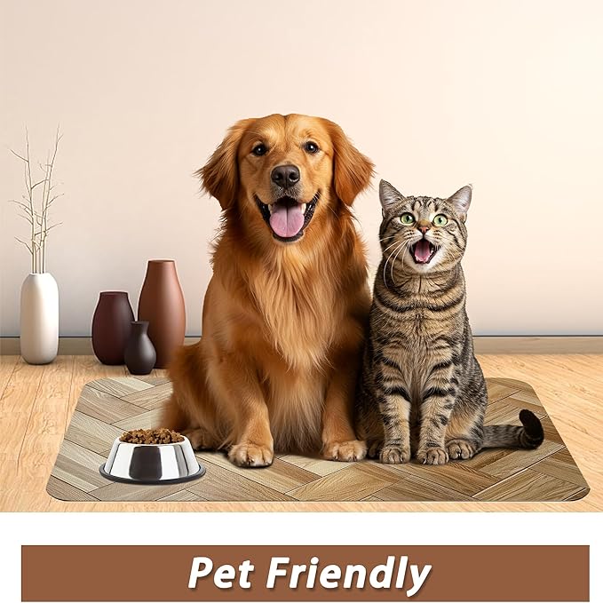 Vintage Wooden Dog Cat Food Mat, Boho Absorbent Pet Feeding Mat - Image 6