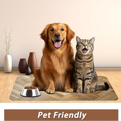 Vintage Wooden Dog Cat Food Mat, Boho Absorbent Pet Feeding Mat - Image 6