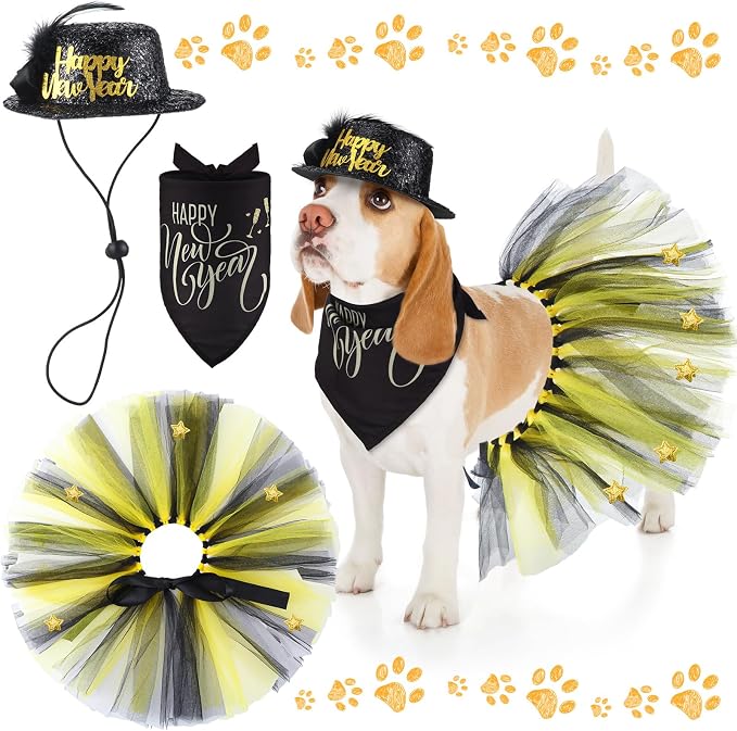 Suhine 3 Pcs Pet Happy New Year Costume Dog New Years Outfit Accessories by Suhine