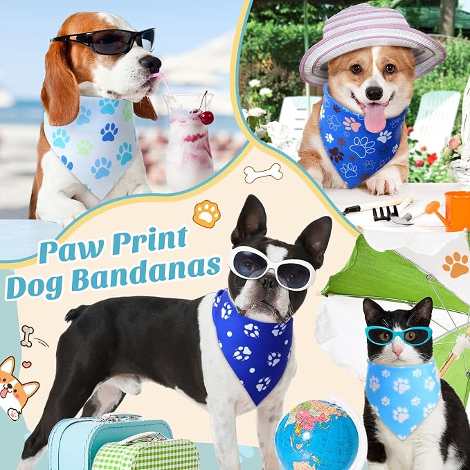 50 Pcs Blue Paw Print Dog Bandanas Bulk Animal Footprint Bandanas - Image 4