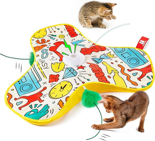 Potaroma Interactive Cat Feather Toys, Hide and Seek Concealed Moving Feather by Potaroma