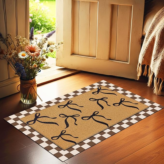 Tinideya 2 Pcs Boho Bows Door Mat Welcome Non Slip Coir Mats Floor Layering - Image 6