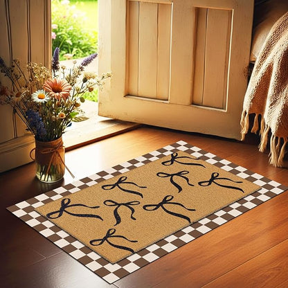 Tinideya 2 Pcs Boho Bows Door Mat Welcome Non Slip Coir Mats Floor Layering - Image 6