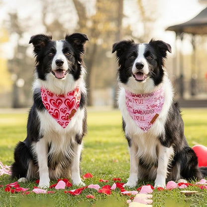 ADOGGYGO Valentine Dog Bandanas 2 Pack, Reversible Heart Love Print Pet Scarf - Image 3