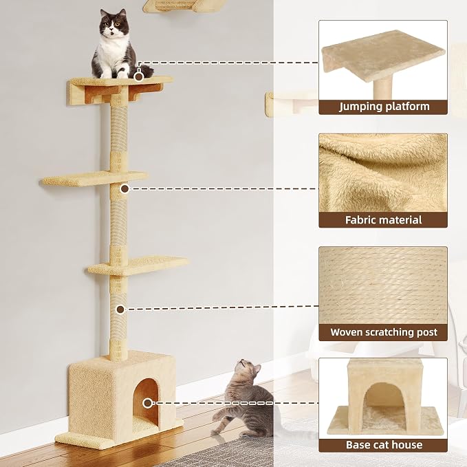 20-in-1 Cat Wall Shelves, Wall Mounted Pet Furniture w/Plush Fabric, Cat - Image 3