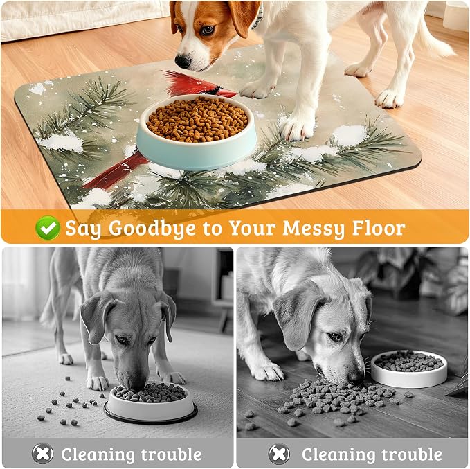 Pet Feeding Mat, Cardinal Bird Absorbent Dog Cat Food Mat Christmas Dog Mat - Image 4