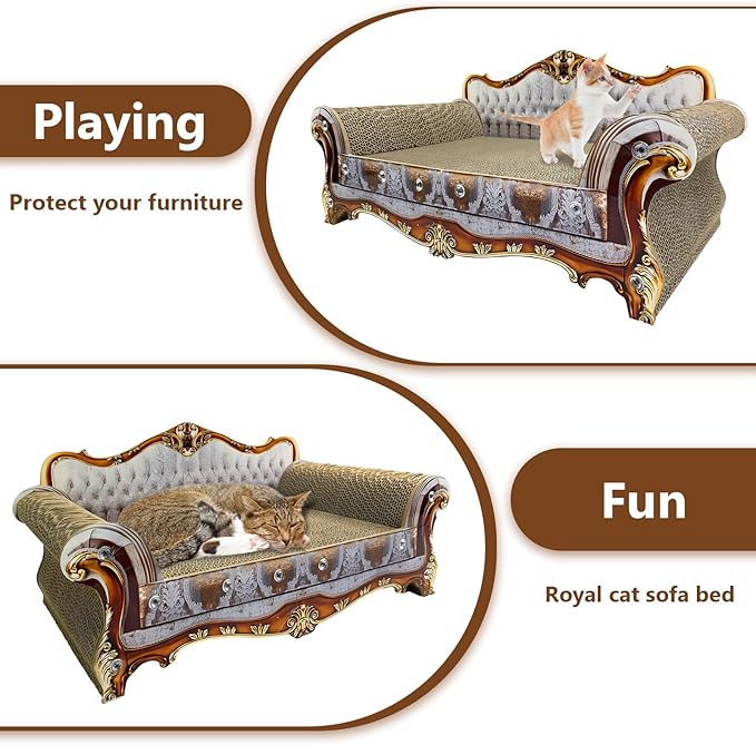 Luxury Cardboard Cat Scratcher Sofa Bed, Couch Shaped Cat Scratching Board - Image 6