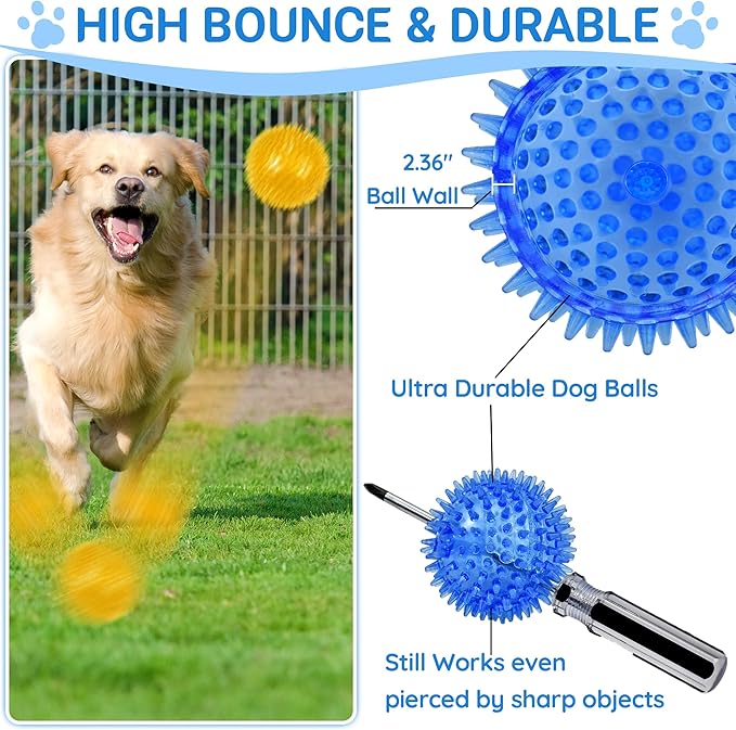 4-Pack Large Squeaky Dog Balls, 4.5" Rubber Spiky Dog Balls - Image 5