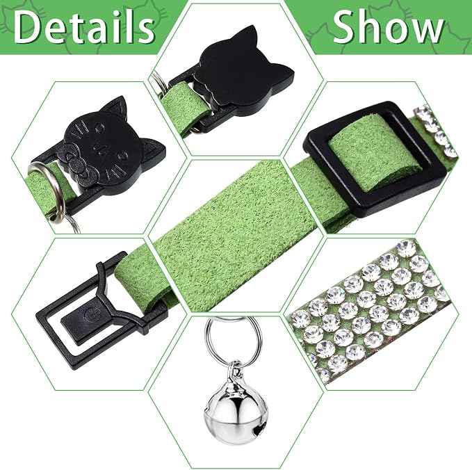 Weewooday 4 Pieces Rhinestones Cat Collars Breakaway Cat Collar - Image 3