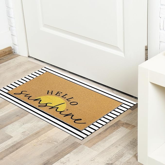 Tinideya 2 Pcs Summer Sunshine Door Mat Yellow Welcome Non Slip Coir Mats - Image 7