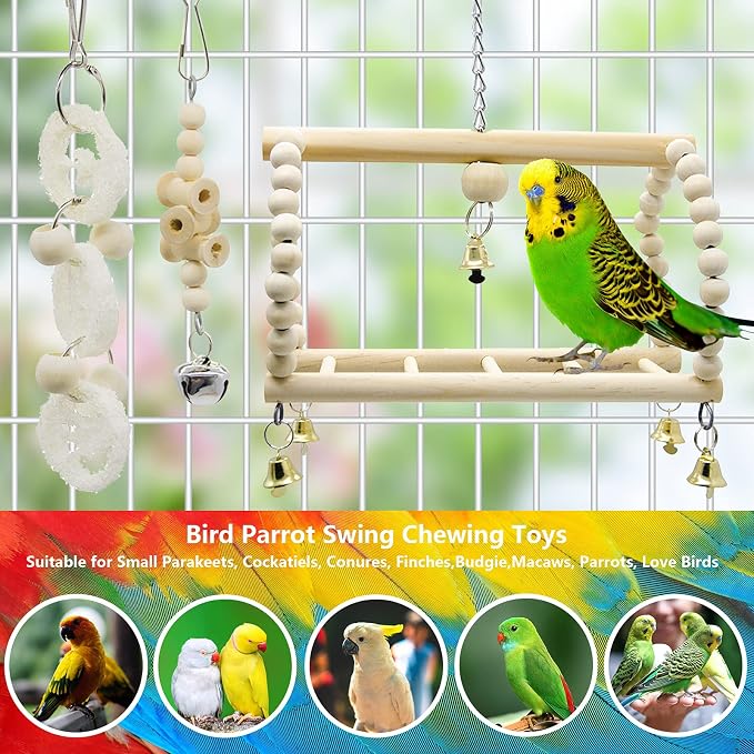 Deloky 7 Packs Bird Parrot Swing Chewing Toys-Hanging Bell Bird Cage Toys - Image 7