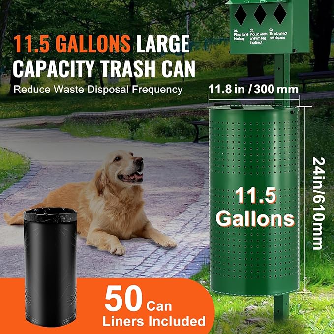 VEVOR Pet Waste Bin, 11.5 Gallon Dog Poop Station - Image 4