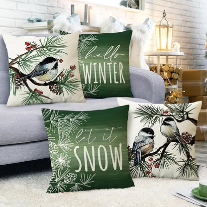 Fahrendom Hello Winter Green Decorative Throw Pillow Covers 18 x 18 Set of 4 - Image 6