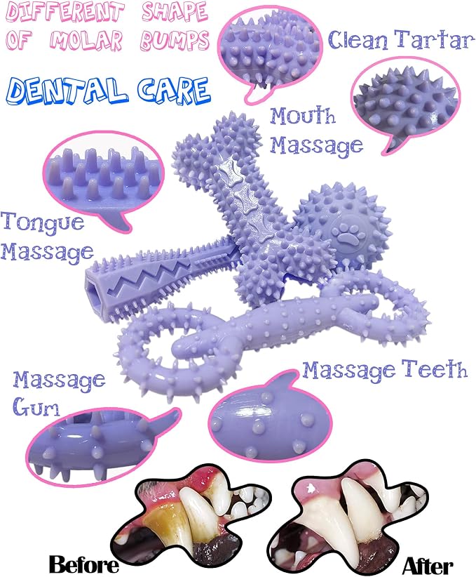 4 Pack Puppy Toys for 2-8 Months Puppies Cute Purple Teething Toys Soft Durable - Image 2