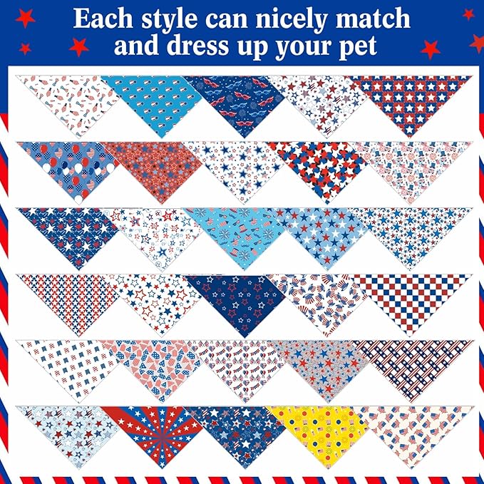 Aliceset 180 Pcs 4th of July Dog Bandanas Bulk Patriotic Dog Bandanas - Image 3