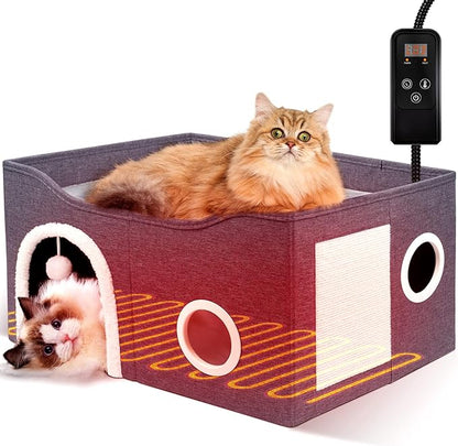 Indoor Heated Cat House, Adjustable Temperature Cat Heating Bed by Heeyoo
