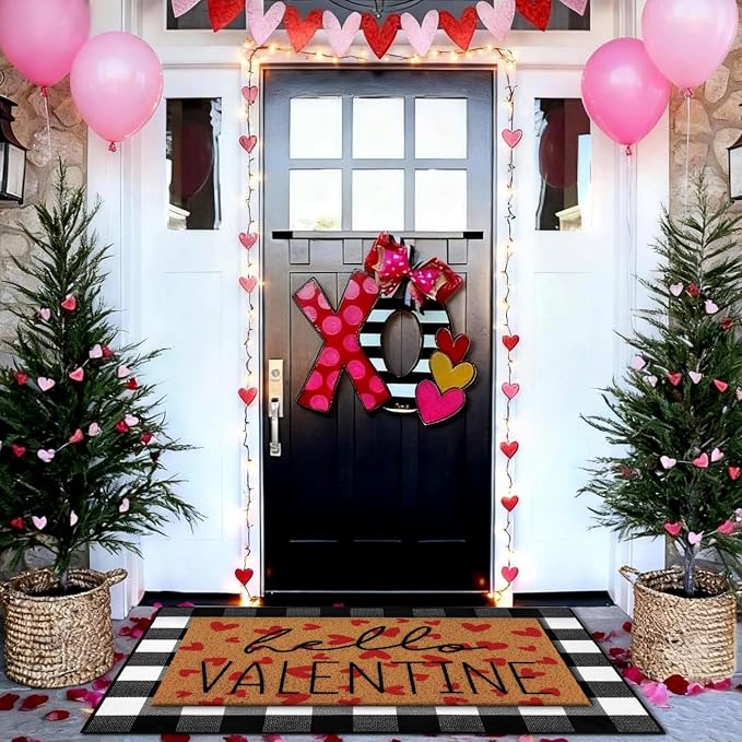 Tinideya 2 Pcs Valentine Door Mat Hello February 14th Welcome Non Slip Coir - Image 4