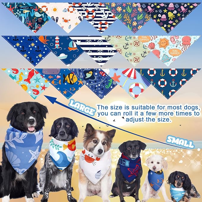 150 Pcs Ocean Dog Bandanas Bulk Summer Pet Bibs Triangle Ocean Themed Pet Scarf - Image 3