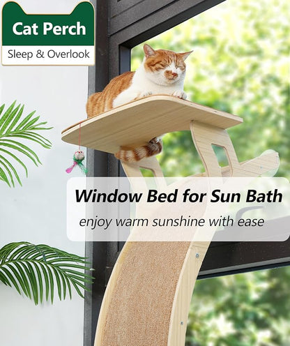 Cat Window Perch with Scratcher Ramp, Wood Kitty Bed - Image 4