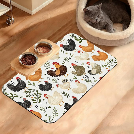 Dog Bowl Mat, Chickens Roosters Pet Feeding Mat by Unknown