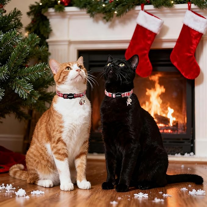 2 Pack Christmas Plaid Cat Collars Breakaway - Image 5