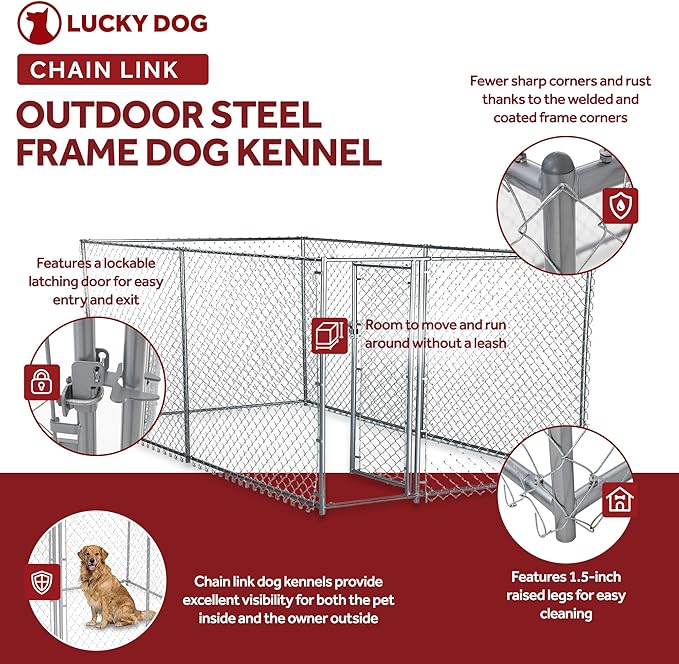 Lucky Dog Heavy Duty Outdoor Galvanized Chain Link Dog Kennel Enclosure - Image 3