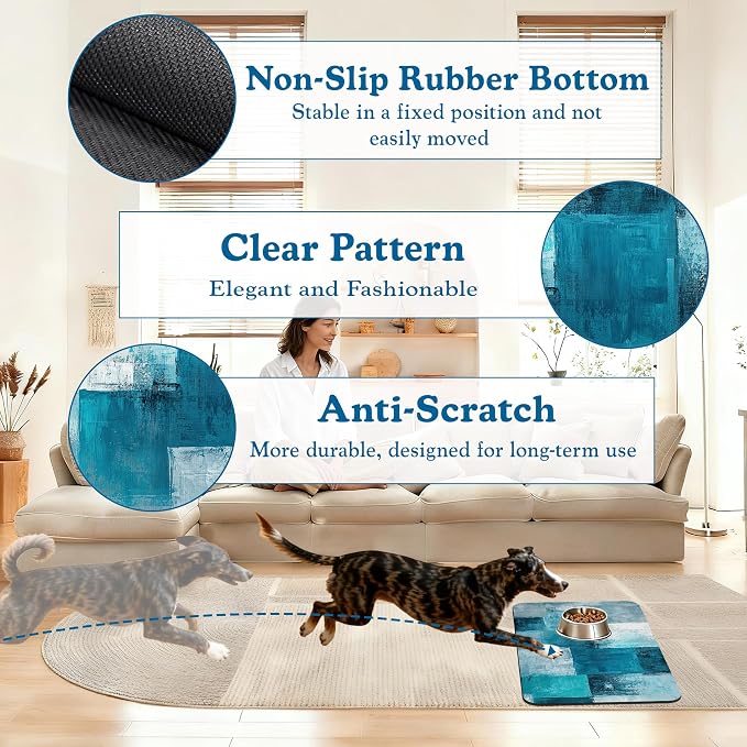 Blue Teal Dog Cat Food Mat–Christmas Stocking Absorbent Waterproof Placemat - Image 4