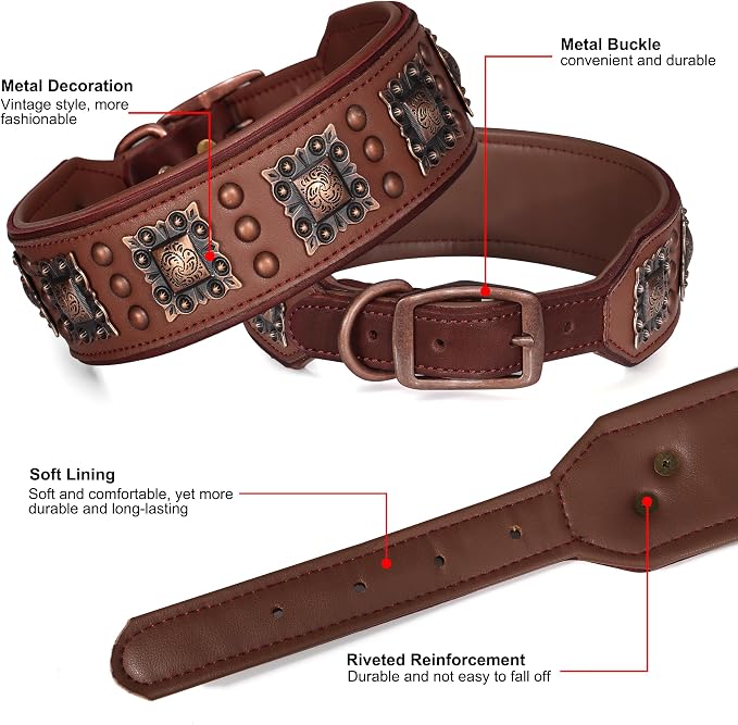 PET ARTIST Soft Padded Leather Dog Collar, 2 inch Wide Genuine Leather Dog - Image 5