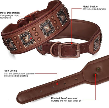 PET ARTIST Soft Padded Leather Dog Collar, 2 inch Wide Genuine Leather Dog - Image 5