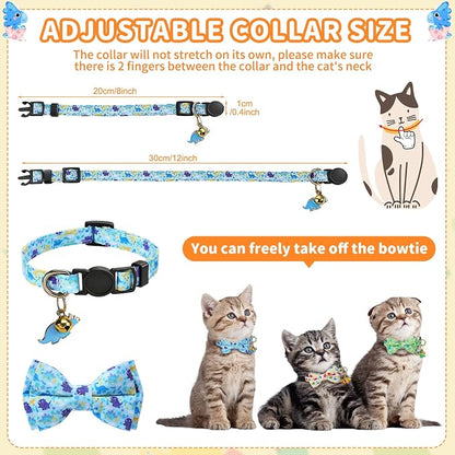 3 PCS Cat Collars with Bow Tie and Bell, Cat Collars Dinosaurs Pattern - Image 2