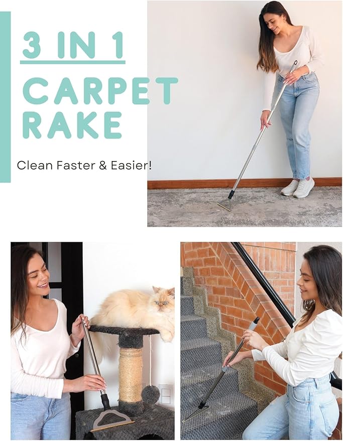 Pet Hair Remover for Carpets, Adjustable Long Handle Carpet Rake for Dog Cat - Image 2