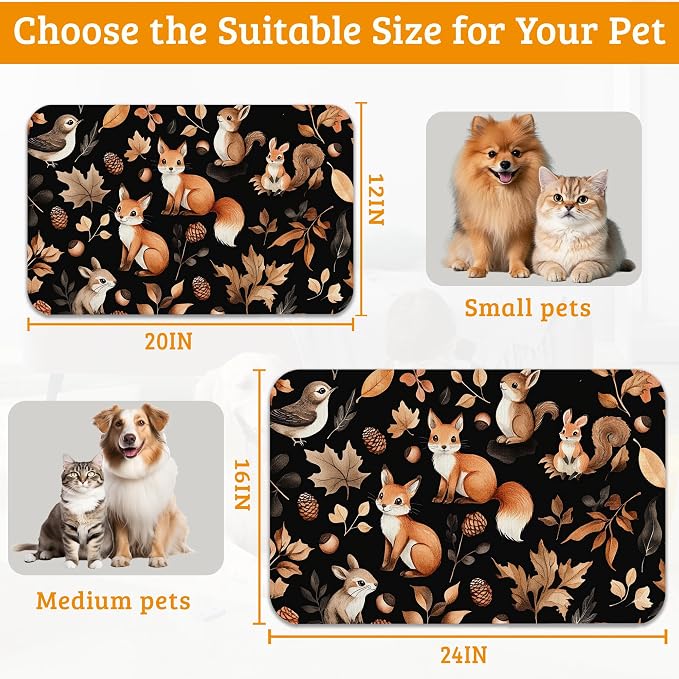 Cute Squirrel Dog Cat Food Mat, Bird Fox Absorbent Waterproof Placemat - Image 6