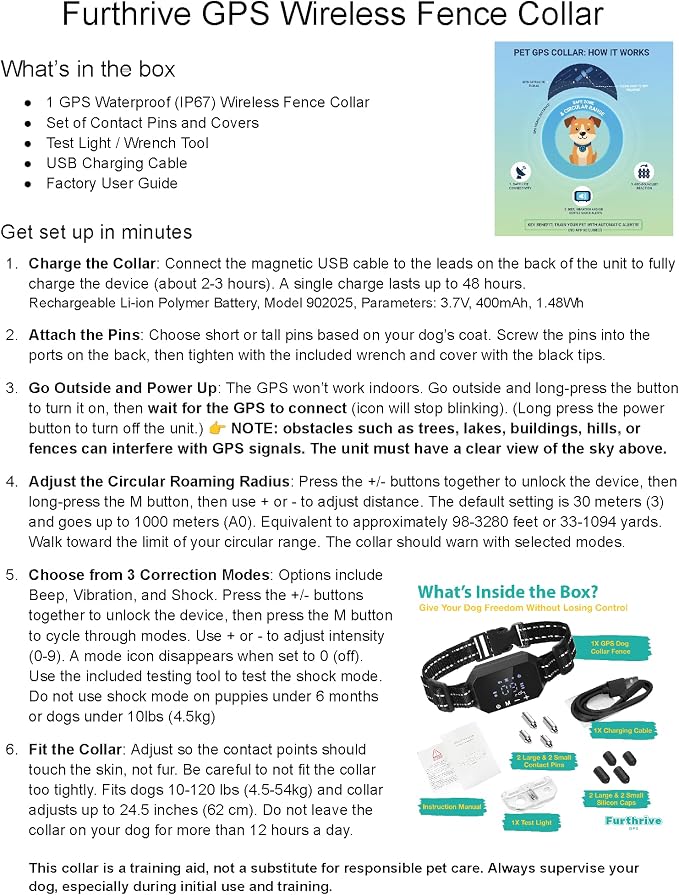 Furthrive GPS Dog Collar, Wireless Dog Fence 100–3280 ft Circular Boundary - Image 4