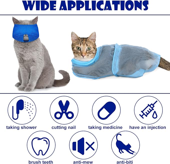 Patelai 5 Pcs Cat Bathing Bag Set Cat Grooming Bag Adjustable Pet Shower Net - Image 4