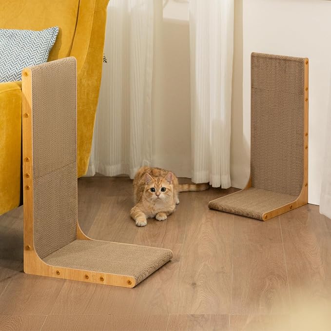 Cardboard Cat Scratcher, 23 Inch L Shape Scratch Pad Wall Mounted, Vertical - Image 7