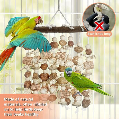PINVNBY Large Parrot Toys Natural Nuts Corn Cob Wooden Chewing Tearing Toy - Image 5