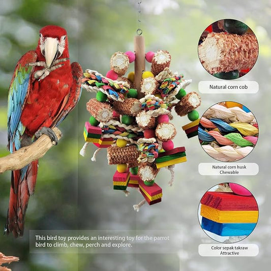 Bird Toys, Parrot Toys, Bird Toys Made of Natural Multi-Colored Wooden Blocks - Image 2