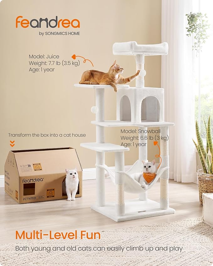Feandrea Cat Tree, 55.1-Inch Cat Tower, Plush Multi-Level Condo - Image 2