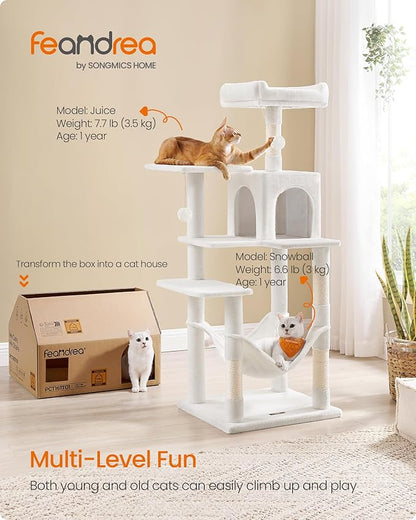 Feandrea Cat Tree, 55.1-Inch Cat Tower, Plush Multi-Level Condo - Image 2