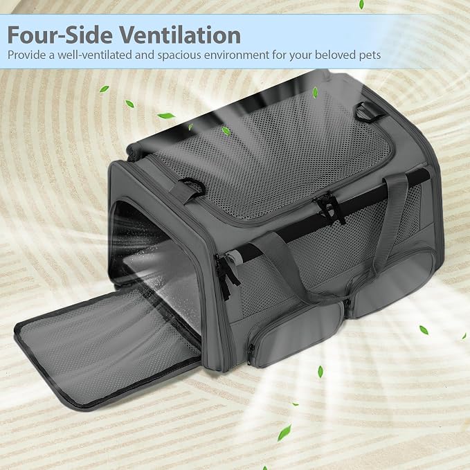Cat, Dog Carrier for Pets up to 15 lbs, Soft-Sided Collapsible Pet Carrier - Image 3