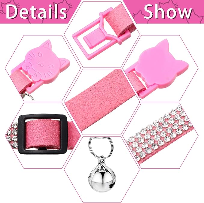 Weewooday 4 Pieces Rhinestones Cat Collars Breakaway Cat Collar - Image 3