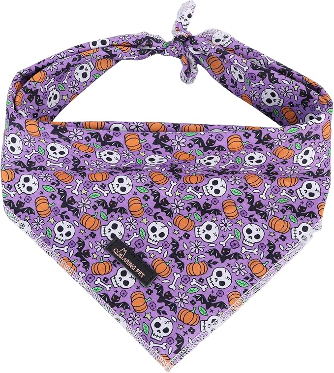 ARING PET Halloween Dog Bandanas, Cotton Purple Pumpkin Ghost Bat Floral Pet by ARINGPET