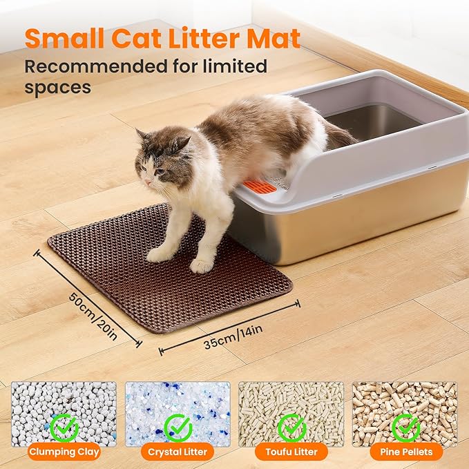 Small Cat Litter Mat, 20x14’’ Double Layer Honeycomb Cat Litter Box Mat - Image 2